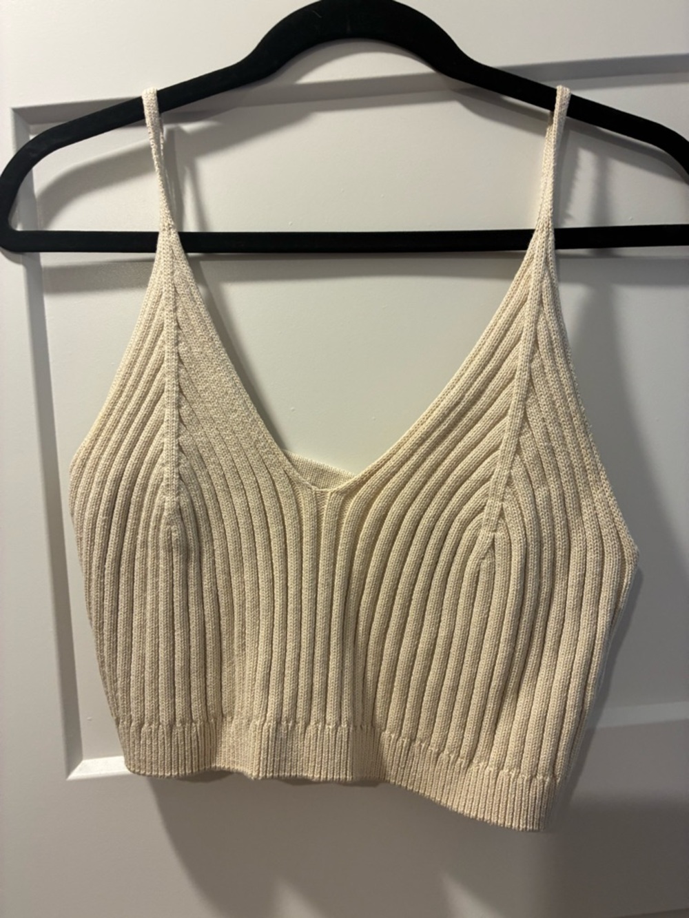 Free People Neutral Ribbed Knit Cropped Tank